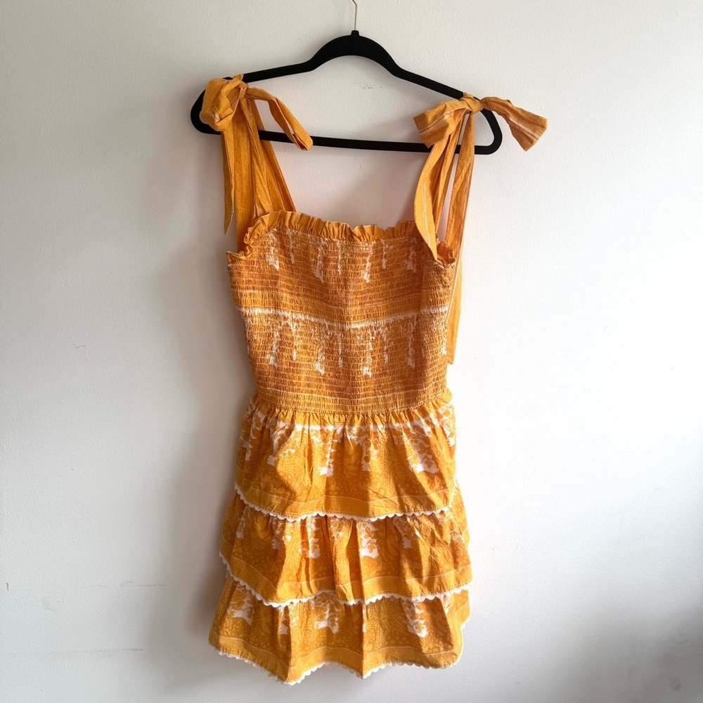 Cleobella Eliana Resort Boho Festival Tie Strap Smocked Mini Dress Size M - Picture 4 of 11